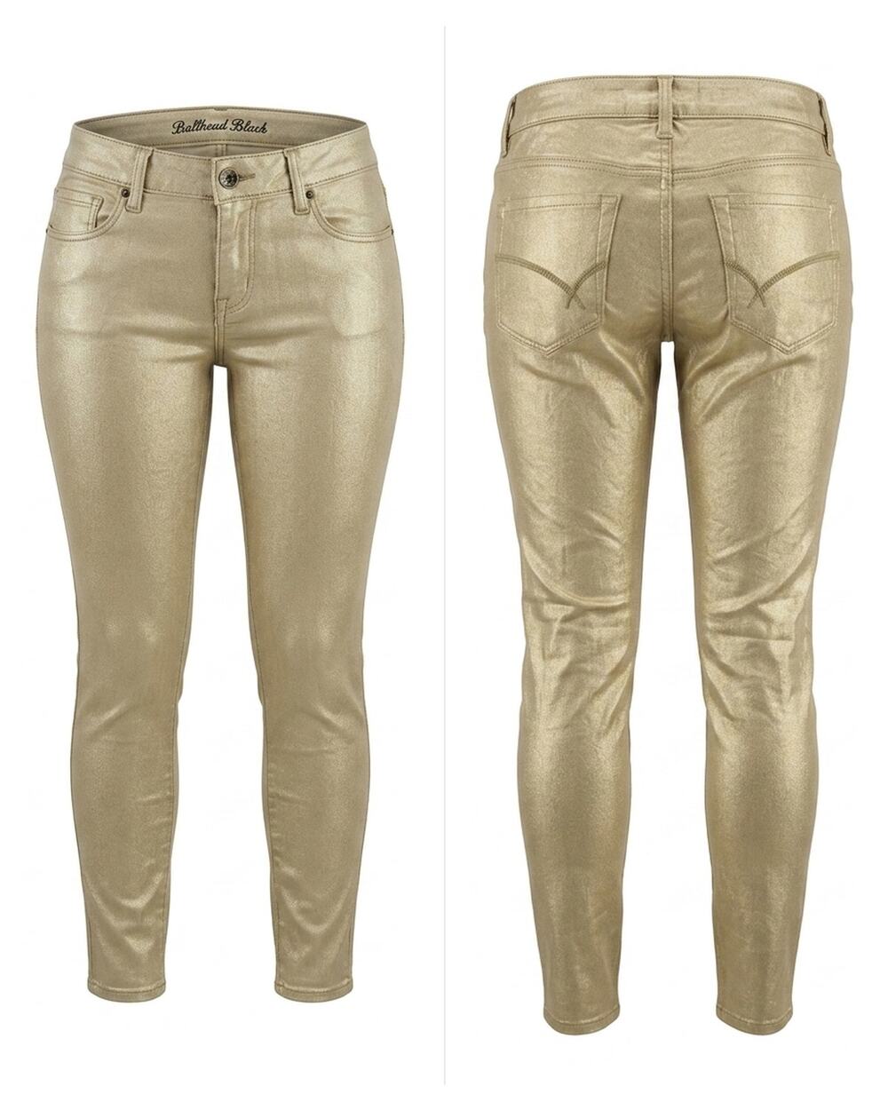 Bullhead Black Skinniest Metallic Gold Coated Stretch Jeans Women Size 7